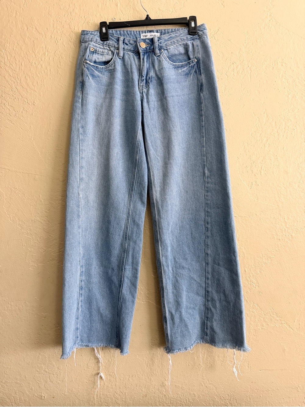 YMI Light Blue Wide Leg Jeans with Raw Hem